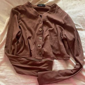 Plus Rib-knit Button Front Top